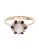 Pearl, Ruby and Diamond Halo Ring in Yellow Gold
